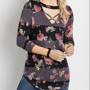 Maurices Floral cut out strappy neck tunic tee